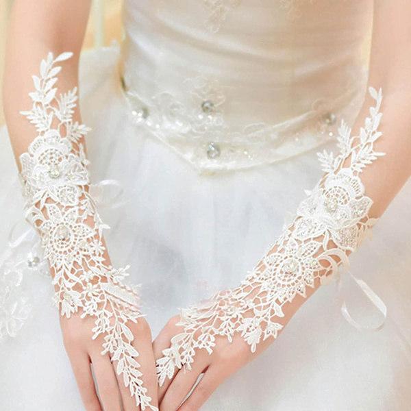 Liangnv Blonde Blonder Kvinners Bryllupshansker Fingerløse Albue Lengde Brud Hansker Blomster Elfenben Hansker Lange Hansker Bryllupstilbehør For Brud - -