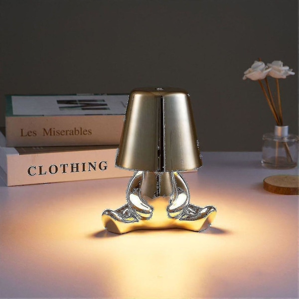 Sängbordslampa med touchfunktion, guld Thinker-lampa skrivbordslampa sladdlös uppladdningsbar bärbar nattdukslampa med USB-laddning F gold