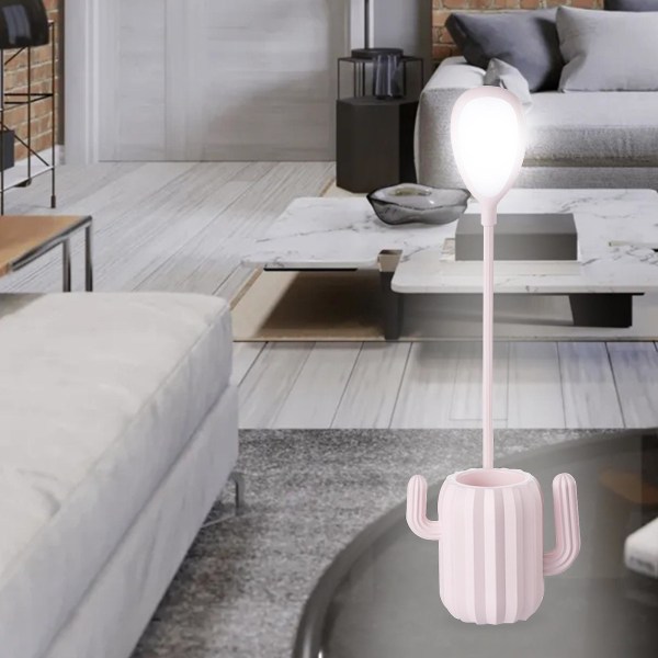 Ögonskyddande bordslampa Kaktus Pennhållare LED Bordslampa Laddning Student Sängbord Sovsal Läsning Naturligt Ljus Bordslampa Skrivbordslampa Pink