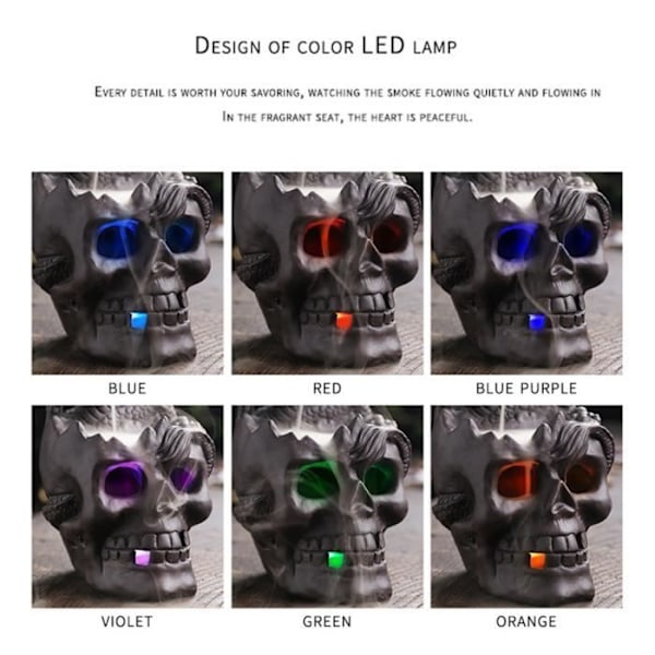 Keramisk Røkelsesholder med Tilbakestrømning - Røkelsesbrenner med Hodeskalleform og Lys - for Kontor, Hjemmeinnredning og Gave Squelette dragon violet led