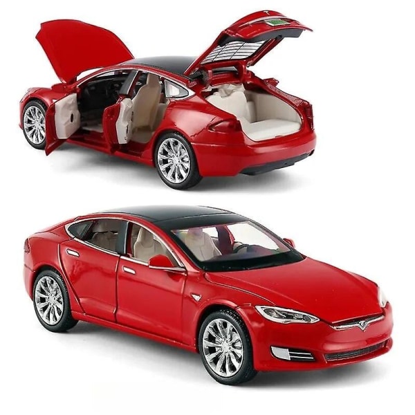 1/32 Tesla Model X 90d SUV Leksaksbilmodell Gjutna Metall Miniatyr Ljud & Ljus Drag tillbaka 1:32 Samlingspresent För Pojke Barn TESLA MODEL S Red