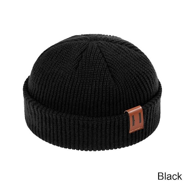Mænd Kvinder Mode Vinter Strikket Beanie Hat Unisex Skullies Cap Hip-hop Cuffed Kort Cap Bonnet Varmt Ribbet Fisker Docker Hatte Black