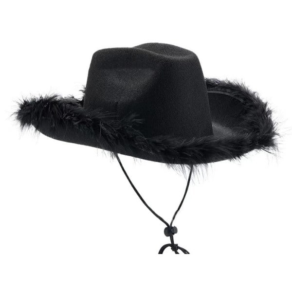 Cowgirl Hatte, Feather Filt Western Cowboy Hat Sort Black