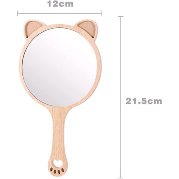 Cat Handheld Mirror Cat Ear Makeup Mirror Cute Cat Pattern Wood Hand Held Travel Mirror Personal Cosmetic Mirror With Powder Puff