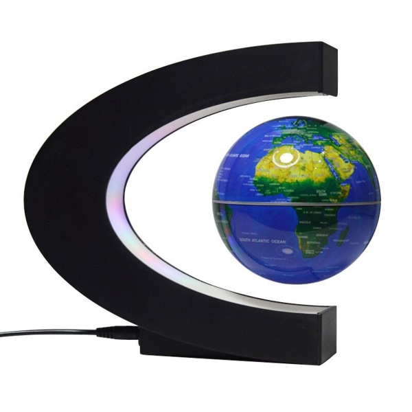 3-tommers magnetisk levitasjon Flytende klode Verdenskartglob med C-form base LED-lys for undervisning Hjemmekontor Skrivebordsdekorasjon