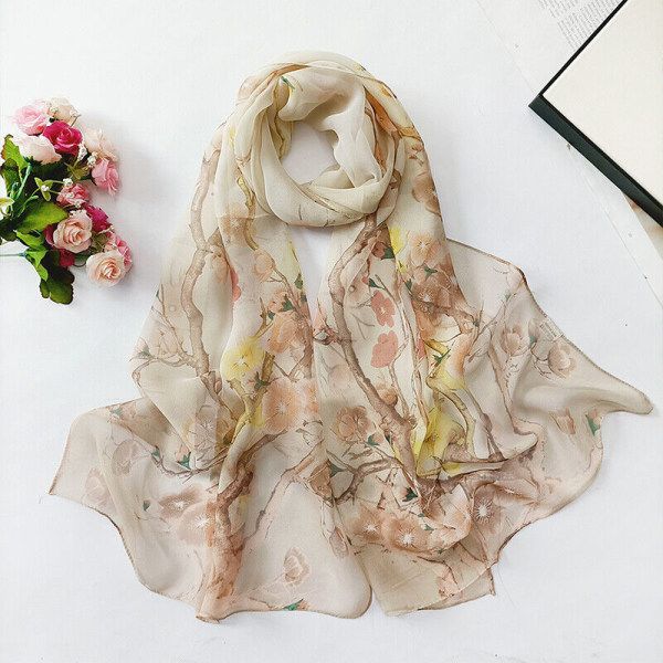 Kvinners lange skjerf, mykt silkesjal, damessjal, chiffon-sjal, tynt, pustende sjal Khaki