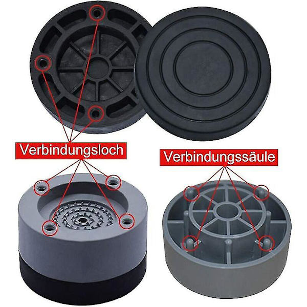 4 st Anti-vibrationsdynor Universal tvättmaskin Anti-vibrationsdynor Fötter Stabilisator Piedestal För tvättmaskin Kylskåp (hy)