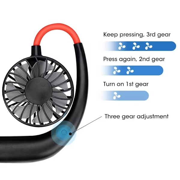 2-pak - Bærbar ventilator - Hæng rundt om halsen / Halsventilator - Sort Sort