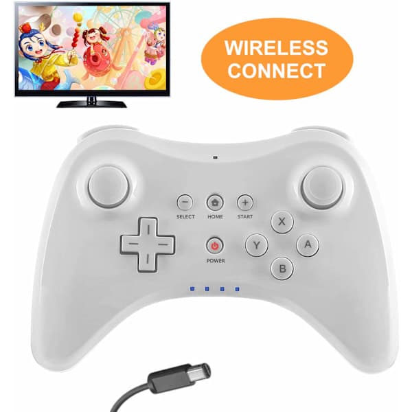 Pro Controller til Wii U, PowerLead Trådløs Controller Hvid White