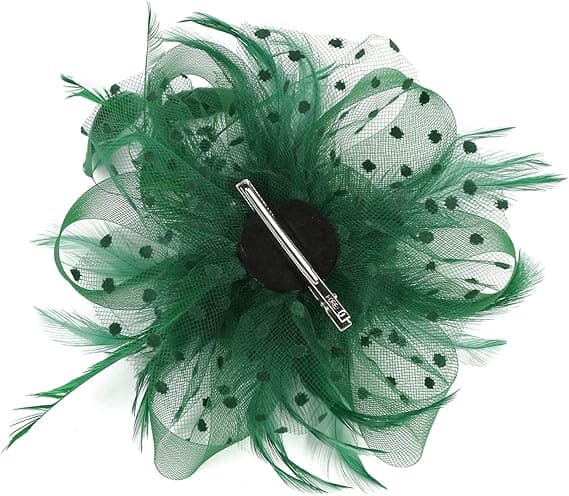 Fascinator Hat til kvinder, damer, bryllup, te-selskab, flapper, pillbox hat, Ascot-hat, fjerblomst (mørkegrøn)