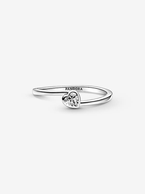 Pandora - Klar Vinklet Hjerte Solitaire Ring - Sterlingsølv Circumference: 54mm