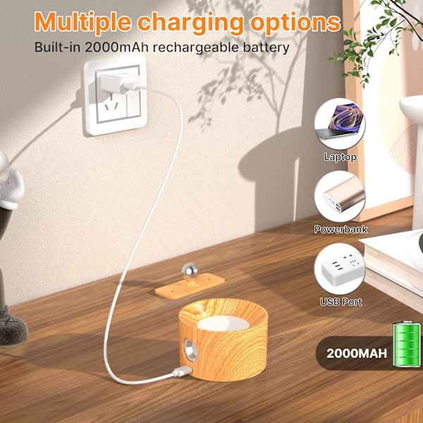 2-pak Genopladelige Væglamper, 360° Roterbar Touch Kontrol og Batteridrevet Væglampe, 3 Lysstyrkeniveauer 3 Farvetilstande
