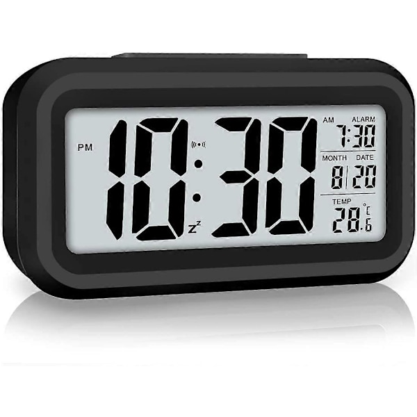 Digital väckarklocka, sovrumsväckarklocka med smart nattlampa, inomhustemperatur, stor LED-display, batteridriven bordsklocka för barnfödelsedag