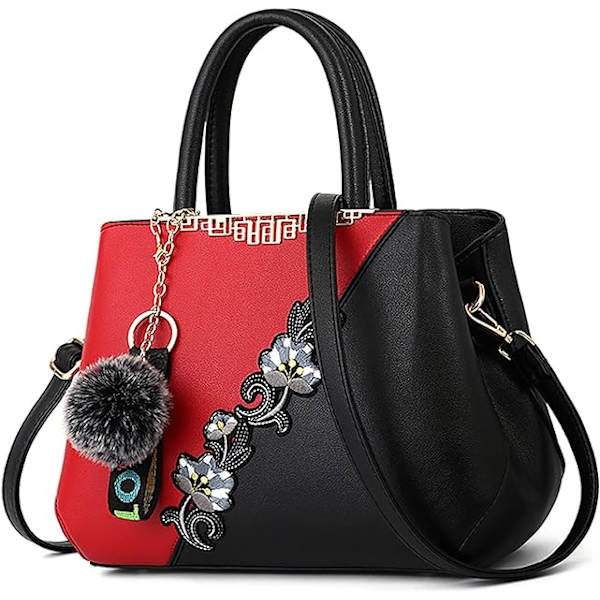 Dame Top-Handle Taske Skuldertaske Pom Pom Dekoration Damer Tote Taske Messenger Taske Rejse Vandtæt PU Læder (Rød A+ Pom Pom Dekoration)