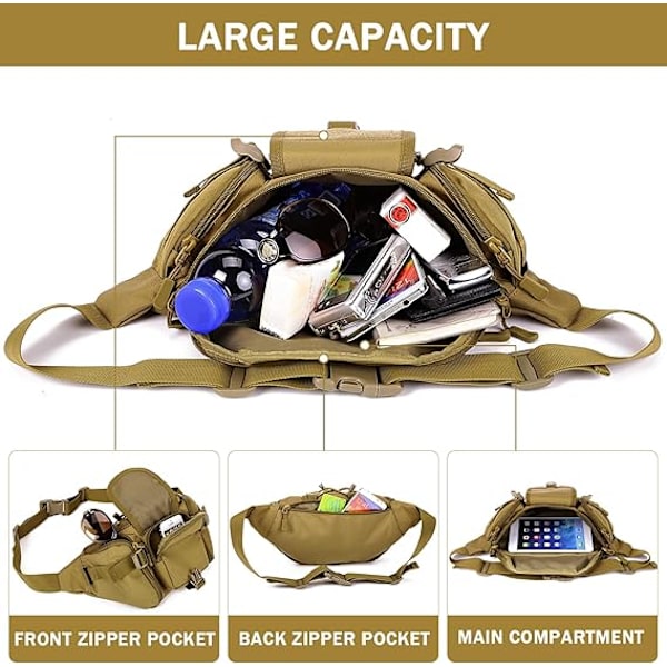 Taktisk Midjeväska Militär Midjepack Bumbag Bältesväska för Utomhuspromenader Löpning Vandring Camping Klättring Trekking Brown