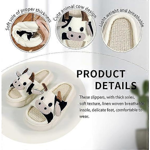 Kawaii Ko Djurtofflor för Kvinnor Estetiska Söta Tecknade Kor Tryckta Sandaler Inomhustofflor för Barn Vuxna 40-41
