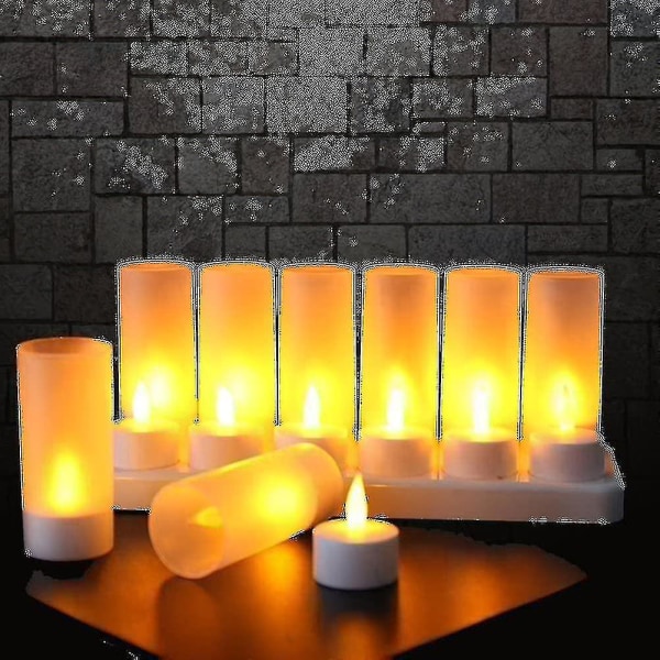 Flameless Candles - 12 Rechargeable Led Flickering Tea Lights + 12 Frosted Cups - Comes With Charging Base, No Battery Needed Kb