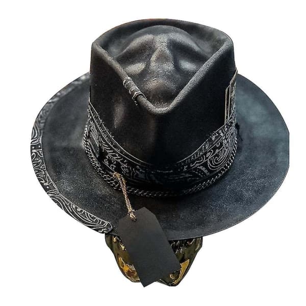 Punk Style Cowboyhat til mænd Western Skull Sort Cowboyhat
