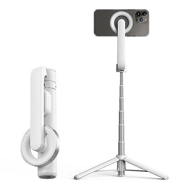 Magnetisk Selfie Stick Stativ Kompatibel Med Magsafe, Udtrækkelig Magnetisk Mobiltelefon Stativ Til Iphone 14 13 12 & Alle Telefoner White