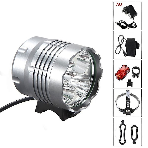 Sykkellys, 6000 lumen 5 LED sykkellys, vanntett terrengsykkellys foran med 6400 mAh oppladbart batteri, 3 moduser frontlykt plug  AU