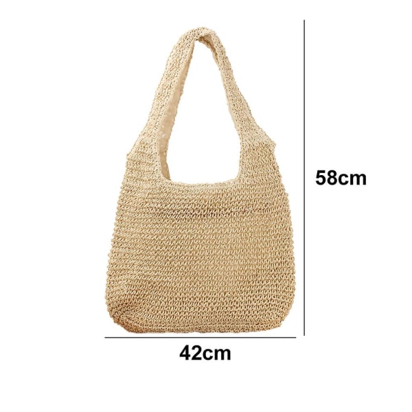 En axelväska i halm, handvävd väska beige
