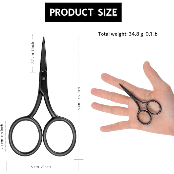 Saks, rustfrit stål elektroforese blade, syning, skole, kontor, specielt til fint arbejde, 9,5 cm, sort