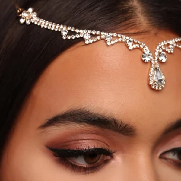 Silverfärgad för strass för huvudkedja hår smycken Boho panna