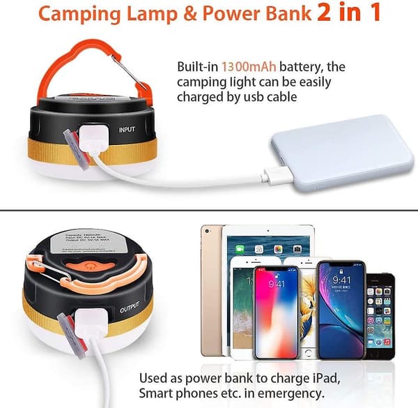 Campinglampe LED USB genopladelig, Mini Magnet Camping Lanterne Camping Lys, 4