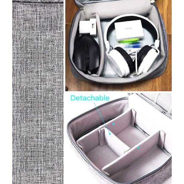 Rejsearrangør taske, Elektronik tilbehør arrangør taske, Universal bærbar rejse gadget taske til kabler, Powerbank, USB-drev, oplader harddisk Gray