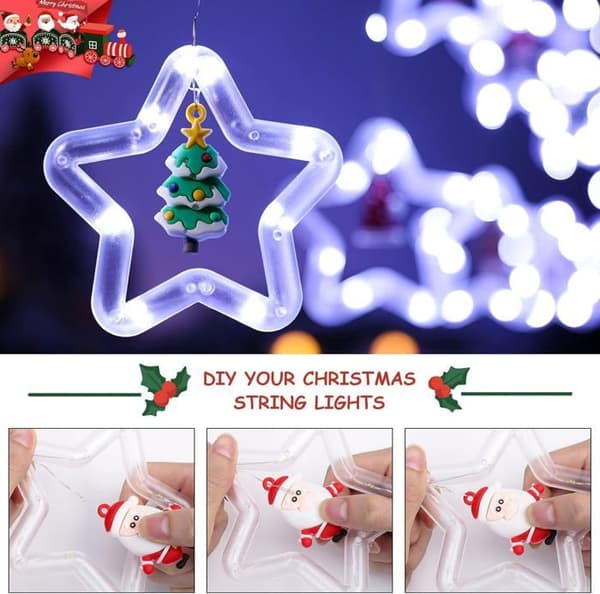 Julgransbelysning, 3m, stjärnformade gardinlampor, USB-driven, julgransbelysning, kallvit