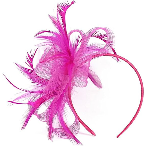 Dame Fascinator Hatt Blomst Bryllup Fascinator Hodebånd Fjær Brude Hodeplagg Hodeplagg Hatt Bowler Mini Topphatt Hårspenner rose red