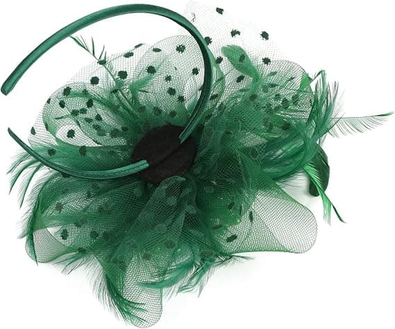 Fascinator Hat til kvinder, damer, bryllup, te-selskab, flapper, pillbox hat, Ascot-hat, fjerblomst (mørkegrøn)