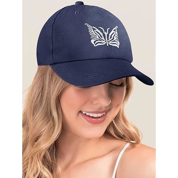 Dame Baseball Cap - Sommerfuglemønster Dame Baseball Cap Justerbar 100% Bomulds Peak Cap Golf Løbehat Udendørs Sports Caps til Kvinder UK Blue One Size