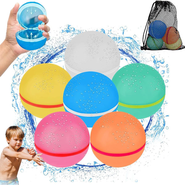 Magnetiske vandballoner, 6 stk. genanvendelige vandballoner Hurtig fyldning Selvforseglende, Vandkugler Poollegetøj til have Strand Sommer Vandsport 6pcs