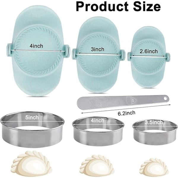 Dumpling Maker, Empanada Press Mold Set with Ring Cutter and Filling Spoon, Gyoza Maker Machine in 3 Different Sizes, Kitchen Tools for Empanada, Pi