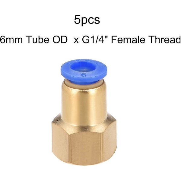Trykkforbindelsesrørtilpasningsadapter 6mm rør ytre diameter x G1/4\" hunn rett pneumatisk tilkobling koble slangetilpasning 5stk (hy)