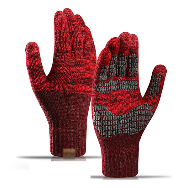 Stickade handskar herr höst och vinter plysch handskar färgmatchning offset skärm termiska handskar red