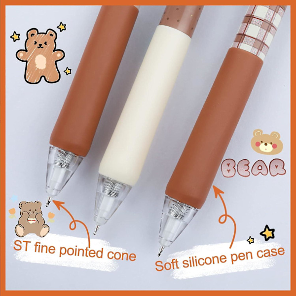 6 st Kawaii gelpennor söta pennor brun söt björndesign Kawaii penna japansk student signaturpenna för smidig skrivning (6 st, brun)