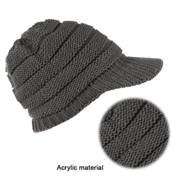 Vintermössa för kvinnor, stickad mössa med bred brätte, varm mössa med visir Gray