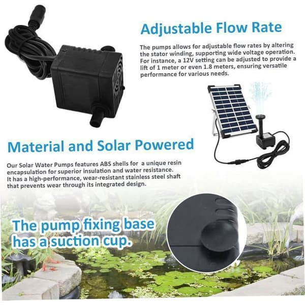 Solfontänpumpar, solvattenpumpar, DC 5.5V-12V 3W Minisolfontänpumpar, 300L/h - Inga solpaneler