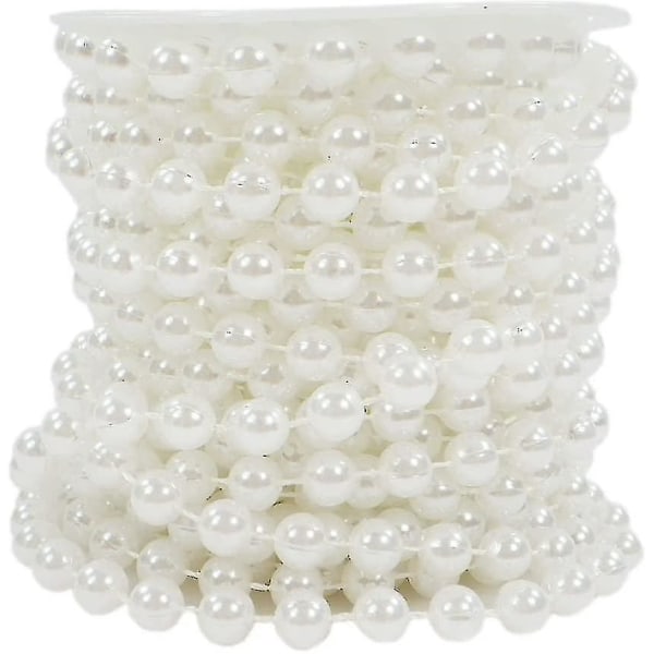 Sepkina Perlenband Perlenkette Perlengirlande Perlenschnur Weihnachten Advent Hochzeit Deko Tischdeko Meterware 6mm (s-p8-01-hvid-10m) (0,90/m) (hy)