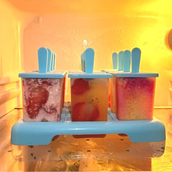 Popsicle-muotti tikuilla, 12-onteloinen popsicle-muotti, elintarvikelaatuinen BPA-vapaa popsicle-muotti, DIY-luova popsicle-muotti puhdistusharjalla, suppilolla