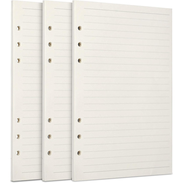 A5-påfyllingspapir, 3 pakker med 100 GSM tykt påfyllbart papir, 6-hulls fyllinnlegg, løsbladpapir, 135 ark (270 sider) for permbindingsjournal, notatbok