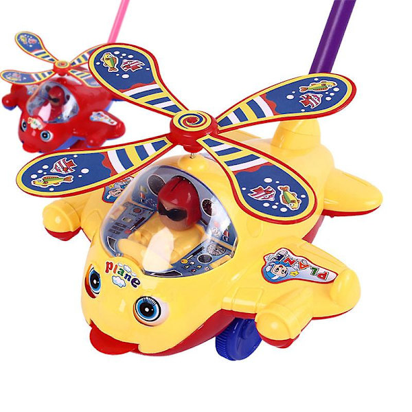 Baby Walker Leksak Hand Push Pull Walks Plane Rod Push Cart Single Rod Blink Eyes Drag L Plane With Bell