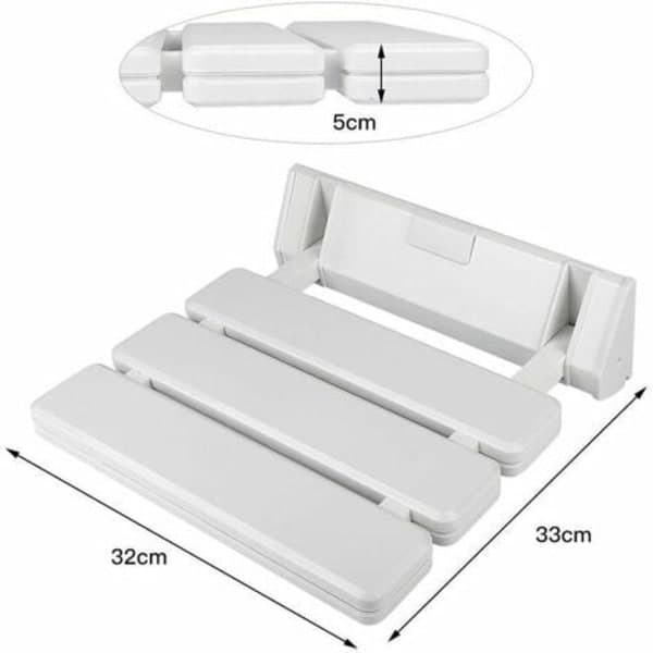 Väggmonterad Fällbar Duschstol - 130kg Lastkapacitet - Fällbar Duschstol - Fällbar Badrumspall - Vit Väggmonterad Fällbar Pall.