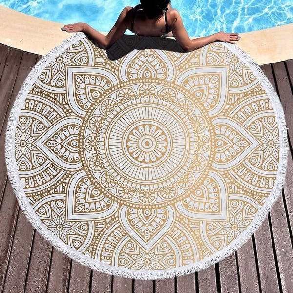 Round Microfiber Mandala Beach Towel Hippie Boho Beach Towel With Tassels Oversized Wrap Blanket Tr