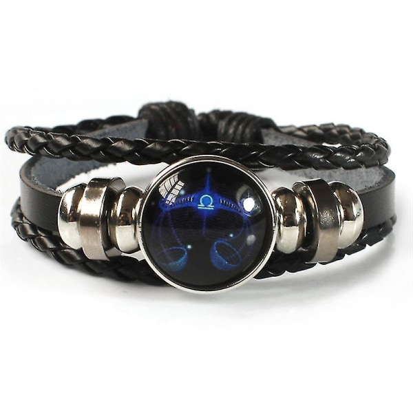 12 stjärntecken Constellation Charm Lysande armband Män Kvinnor Mode Flerskiktsväv Läderarmband Armband Födelsedagspresent Libra