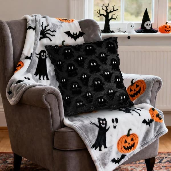 Sæt med 2 Halloween dekorative pudebetræk - 45 x 45 cm til sofa, stue, have, soveværelse og udendørs - Sort