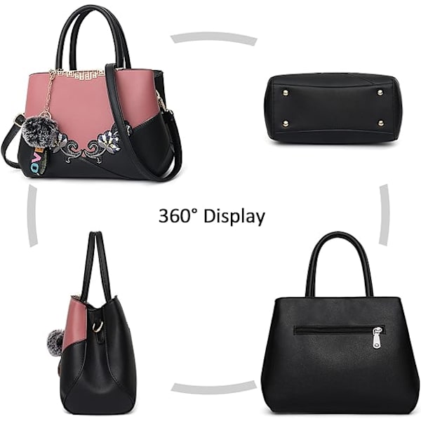 Dame Top-Handle Taske Skuldertaske Pom Pom Dekoration Dame Tote Taske Messenger Taske Rejse Vandtæt PU Læder (Pink B+ Pom Pom Dekoration)