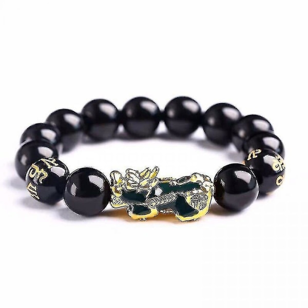Feng Shui Obsidian Stone Beads Armband Armband Guld Svart Pixiu Wealth Good Luck Damarmband